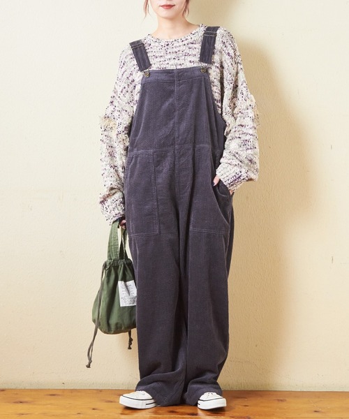 CUBE SUGAR（キューブシュガー）の「6Wサッカーコールサロペット（サロペット/オーバーオール・レディース・パープル/ベージュ/スミクロ/マルチ/ブラウン・M）」の2枚目の写真