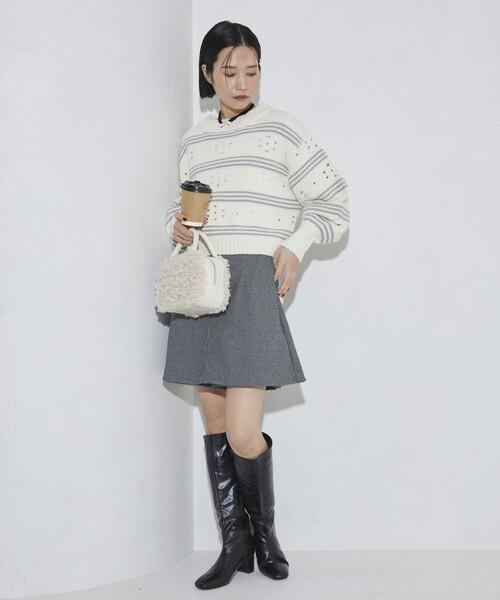 Firsthand（ファーストハンド）の「Firsthand/ファーストハンド フラワーボーダーニット（ニット/セーター・レディース・オフホワイト/チャコールグレー/ブラウン・FREE）」の5枚目の写真