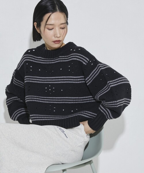 Firsthand（ファーストハンド）の「Firsthand/ファーストハンド フラワーボーダーニット（ニット/セーター・レディース・オフホワイト/チャコールグレー/ブラウン・FREE）」の6枚目の写真