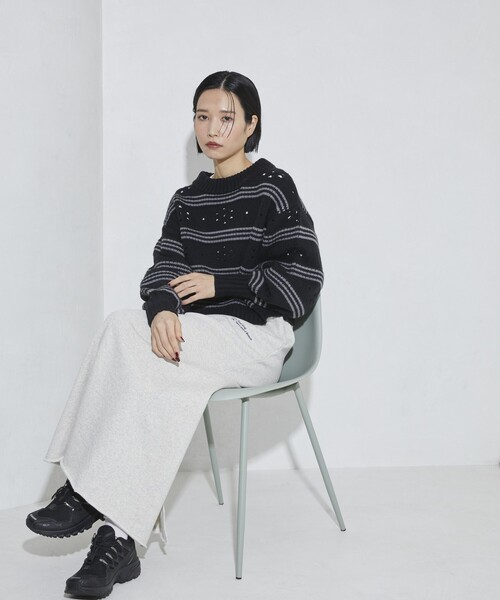 Firsthand（ファーストハンド）の「Firsthand/ファーストハンド フラワーボーダーニット（ニット/セーター・レディース・オフホワイト/チャコールグレー/ブラウン・FREE）」の7枚目の写真