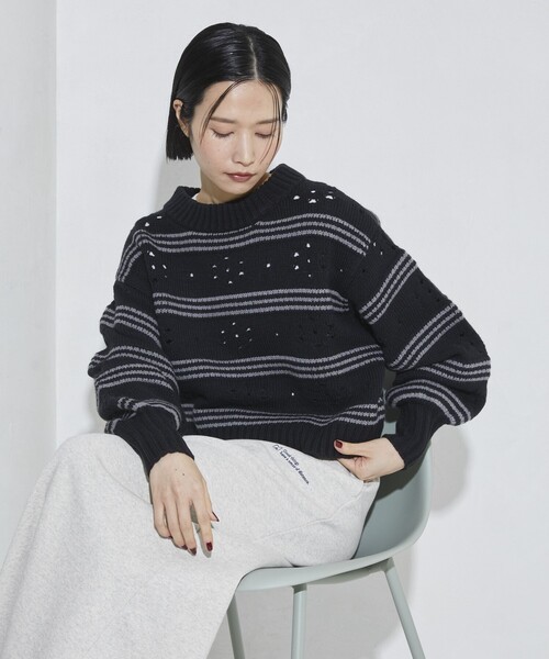 Firsthand（ファーストハンド）の「Firsthand/ファーストハンド フラワーボーダーニット（ニット/セーター・レディース・オフホワイト/チャコールグレー/ブラウン・FREE）」の8枚目の写真