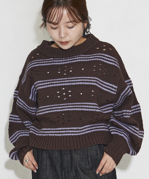 Firsthand（ファーストハンド）の「Firsthand/ファーストハンド フラワーボーダーニット（ニット/セーター・レディース・オフホワイト/チャコールグレー/ブラウン・FREE）」の15枚目の写真