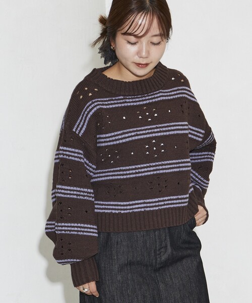 Firsthand（ファーストハンド）の「Firsthand/ファーストハンド フラワーボーダーニット（ニット/セーター・レディース・オフホワイト/チャコールグレー/ブラウン・FREE）」の17枚目の写真