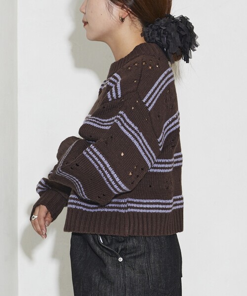 Firsthand（ファーストハンド）の「Firsthand/ファーストハンド フラワーボーダーニット（ニット/セーター・レディース・オフホワイト/チャコールグレー/ブラウン・FREE）」の18枚目の写真