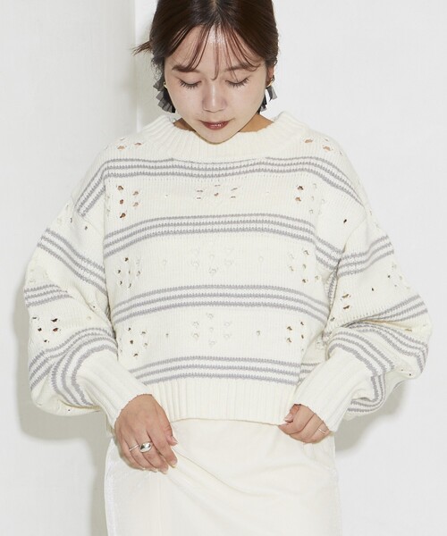 Firsthand（ファーストハンド）の「Firsthand/ファーストハンド フラワーボーダーニット（ニット/セーター・レディース・オフホワイト/チャコールグレー/ブラウン・FREE）」の21枚目の写真