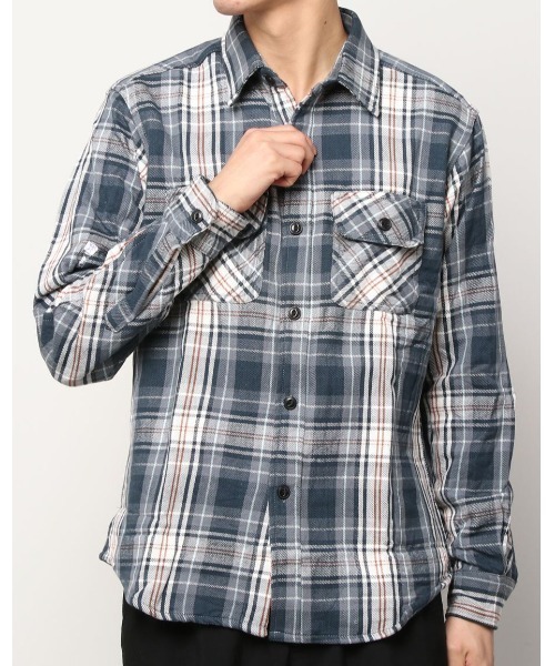 WESTSEA(ウエストシー)の「裏起毛 ヘビーネル チェック柄 長袖ワークシャツ(シャツ/ブラウス・メンズ・レッド系その他2/ブルー/グレー/ダークグリーン/オレンジ系その他/ブラック系その他/ホワイト/レッド/グリーン/ブラウン/レンガ/レッド系その他/ベージュ系その他/オレンジ系その他2/レッド系その他3/パープル/ミント/サンドベージュ/イエロー/オレンジ/ベージュ/ブルー系その他/マスタード/グリーン系その他/グリーン系その他2/ロイヤルブルー/サックスブルー/ブラック/スカイブルー/ブラウン系その他/グレー系その他/ブルー系その他2/ブラック系その他2・L/M/XL)」の5枚目の写真