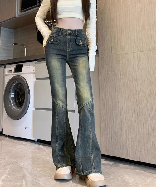 Miniministore(ミニミニストア)の「レトロ セミフレアデニムパンツレディース(デニムパンツ・レディース・インディゴブルー・M/S/L/XL)」の1枚目の写真