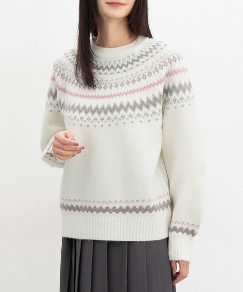 Honeys（ハニーズ）の「【ふんわりもちもち】求心柄ニット（ニット/セーター・レディース・オフホワイト/ブルー/ホワイト×ピンク/モカ/ピンク・S/M/L/LL）」の2枚目の写真