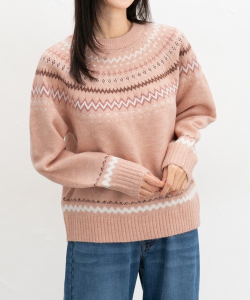 Honeys（ハニーズ）の「【ふんわりもちもち】求心柄ニット（ニット/セーター・レディース・オフホワイト/ブルー/ホワイト×ピンク/モカ/ピンク・S/M/L/LL）」の5枚目の写真