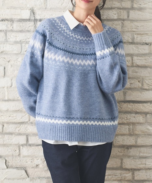 Honeys（ハニーズ）の「【ふんわりもちもち】求心柄ニット（ニット/セーター・レディース・オフホワイト/ブルー/ホワイト×ピンク/モカ/ピンク・S/M/L/LL）」の4枚目の写真