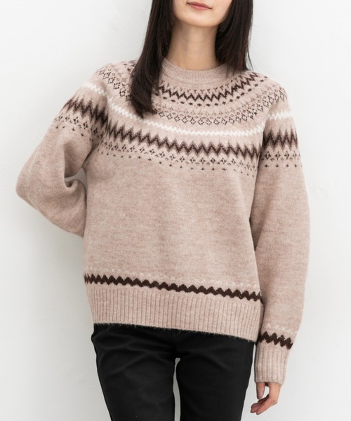 Honeys（ハニーズ）の「【ふんわりもちもち】求心柄ニット（ニット/セーター・レディース・オフホワイト/ブルー/ホワイト×ピンク/モカ/ピンク・S/M/L/LL）」の3枚目の写真