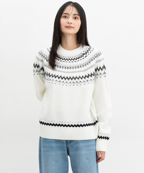 Honeys（ハニーズ）の「【ふんわりもちもち】求心柄ニット（ニット/セーター・レディース・オフホワイト/ブルー/ホワイト×ピンク/モカ/ピンク・S/M/L/LL）」の20枚目の写真