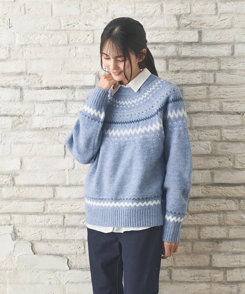 Honeys（ハニーズ）の「【ふんわりもちもち】求心柄ニット（ニット/セーター・レディース・オフホワイト/ブルー/ホワイト×ピンク/モカ/ピンク・S/M/L/LL）」の22枚目の写真