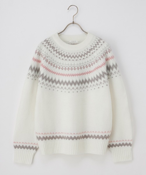 Honeys（ハニーズ）の「【ふんわりもちもち】求心柄ニット（ニット/セーター・レディース・オフホワイト/ブルー/ホワイト×ピンク/モカ/ピンク・S/M/L/LL）」の7枚目の写真