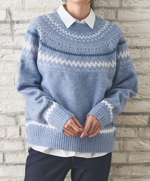 Honeys（ハニーズ）の「【ふんわりもちもち】求心柄ニット（ニット/セーター・レディース・オフホワイト/ブルー/ホワイト×ピンク/モカ/ピンク・S/M/L/LL）」の9枚目の写真