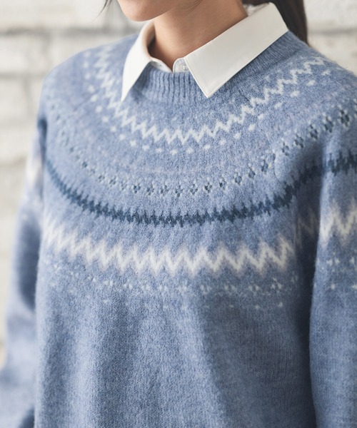 Honeys（ハニーズ）の「【ふんわりもちもち】求心柄ニット（ニット/セーター・レディース・オフホワイト/ブルー/ホワイト×ピンク/モカ/ピンク・S/M/L/LL）」の12枚目の写真