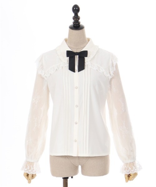 axes femme POETIQUE（アクシーズファムポエティック）の「レースデザインガーリーブラウス（シャツ/ブラウス・レディース・ピンク/キナリ/ブラック・MEDIUM）」の8枚目の写真