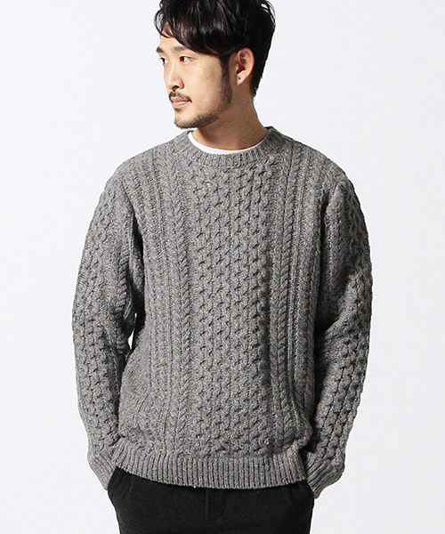 BEAMS（ビームス）の「BEAMS / カラ-ネップ アランニット（ニット/セーター・メンズ・グレー/ブラウン/ネイビー・X-LARGE/LARGE/MEDIUM/SMALL）」の2枚目の写真