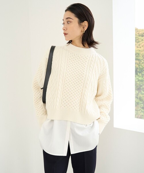 パーリーゲイツ　1/M ニットセーター　ケーブル　千鳥格子　ホワイト系　切り替え パーリーゲイツ セーター 白×黒 UFOキャッチャー ニット ウール