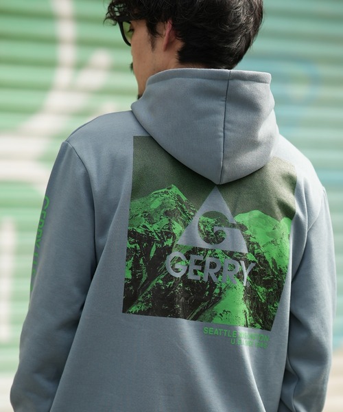 GERRY(ジェリー)の「【GERRY】別注 ネオンカラー プリント 裏起毛 パーカー(パーカー・メンズ・ブラック/ブルーグレー/グレー系/ネイビー系/杢グレー/ネイビー/ブラック系/ブルー系・MEDIUM/LARGE/X-LARGE)」の4枚目の写真