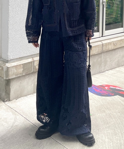 AULA AILA（アウラアイラ）の「デニムコンビネーションレースワイドパンツ（デニムパンツ・レディース・インディゴブルー/ホワイト/ブラック・0/1）」の5枚目の写真