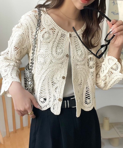 セール】大人フェミニンな透け感トップス。前後2WAYクロシェレース