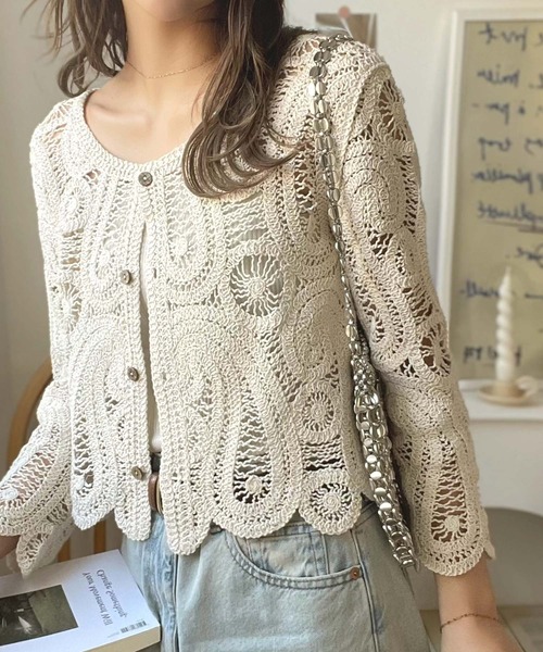 セール】大人フェミニンな透け感トップス。前後2WAYクロシェレース