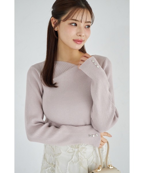 tocco closet（トッコ　クローゼット）の「【ZOZO限定】アシンメトリーネックラメニットトップス（ニット/セーター・レディース・ブラック/ブルー/イエロー/グリーン/ピンク/ネイビー/オフホワイト/アイボリー・M）」の8枚目の写真