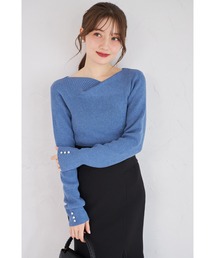 【ZOZO限定】アシンメトリーネックラメニットトップス