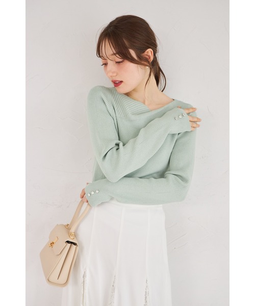 tocco closet（トッコ　クローゼット）の「【ZOZO限定】アシンメトリーネックラメニットトップス（ニット/セーター・レディース・ブラック/ブルー/イエロー/グリーン/ピンク/ネイビー/オフホワイト/アイボリー・M）」の5枚目の写真