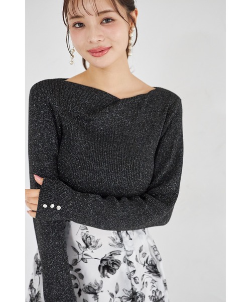 tocco closet（トッコ　クローゼット）の「【ZOZO限定】アシンメトリーネックラメニットトップス（ニット/セーター・レディース・ブラック/ブルー/イエロー/グリーン/ピンク/ネイビー/オフホワイト/アイボリー・M）」の17枚目の写真