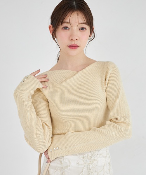 tocco closet（トッコ　クローゼット）の「【ZOZO限定】アシンメトリーネックラメニットトップス（ニット/セーター・レディース・ブラック/ブルー/イエロー/グリーン/ピンク/ネイビー/オフホワイト/アイボリー・M）」の11枚目の写真