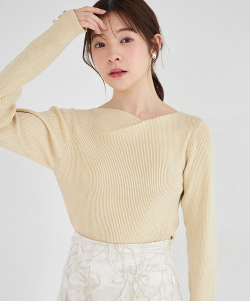 tocco closet（トッコ　クローゼット）の「【ZOZO限定】アシンメトリーネックラメニットトップス（ニット/セーター・レディース・ブラック/ブルー/イエロー/グリーン/ピンク/ネイビー/オフホワイト/アイボリー・M）」の12枚目の写真