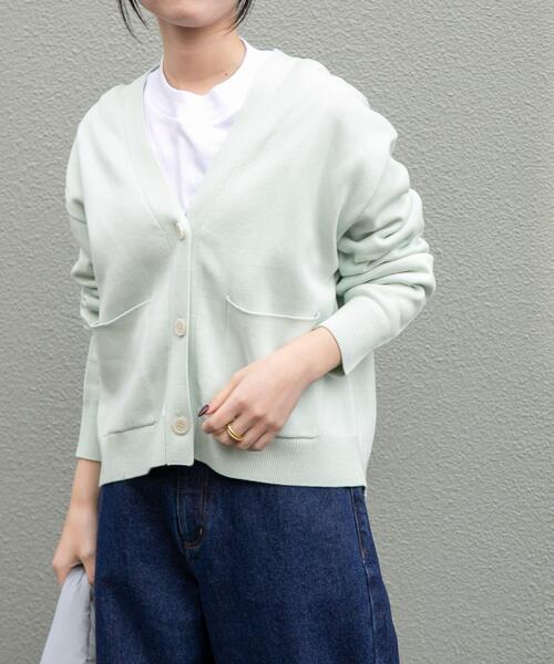FORK&SPOON（フォークアンドスプーン）の「FORK&SPOON　ダブルフェイスVネックカーディガン（カーディガン/ボレロ・レディース・ブルー/アイボリー/ミント・1）」の3枚目の写真