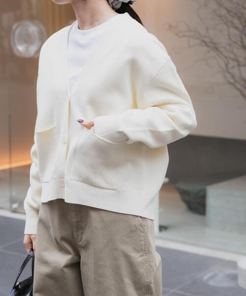 FORK&SPOON（フォークアンドスプーン）の「FORK&SPOON　ダブルフェイスVネックカーディガン（カーディガン/ボレロ・レディース・ブルー/アイボリー/ミント・1）」の4枚目の写真