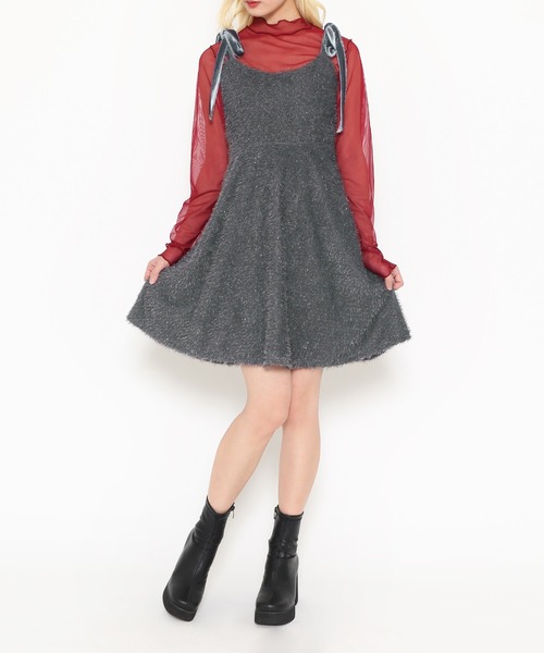 PUNYUS(プニュズ)の「ショルダーリボンキャミワンピース(ワンピース・レディース・ダークグレー/ブルー/ピンク/ブラック・3/2/1/4)」の1枚目の写真