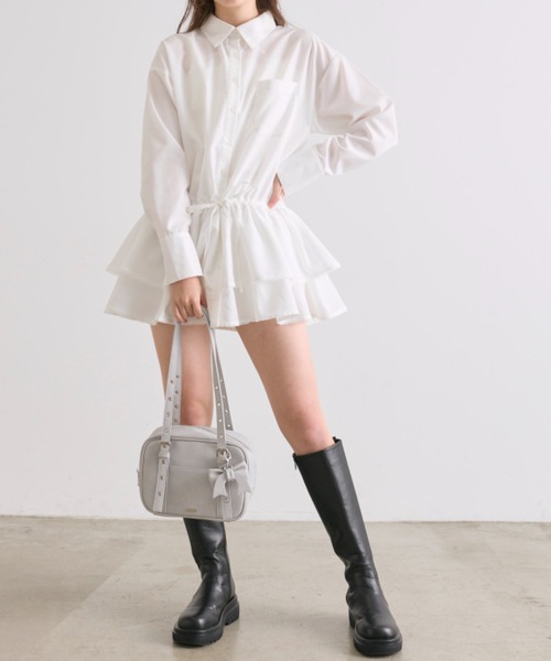 OLIVE des OLIVE(オリーブデオリーブ)の「チュニックシャツワンピ(ワンピース・レディース・オフホワイト/ピンク/サックスブルー・FREE)」の4枚目の写真
