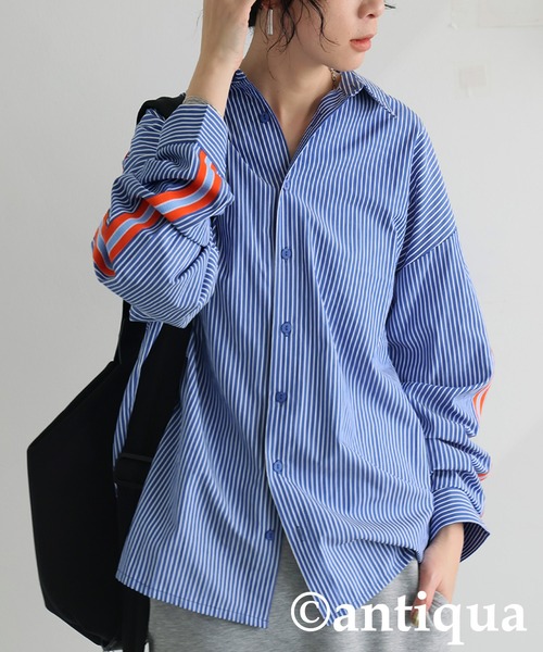 antiqua（アンティカ）の「ストライプラインシャツ（シャツ/ブラウス・レディース・スミクロ/ブルー・ONESIZE）」の3枚目の写真