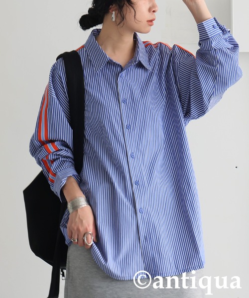 antiqua（アンティカ）の「ストライプラインシャツ（シャツ/ブラウス・レディース・スミクロ/ブルー・ONESIZE）」の5枚目の写真