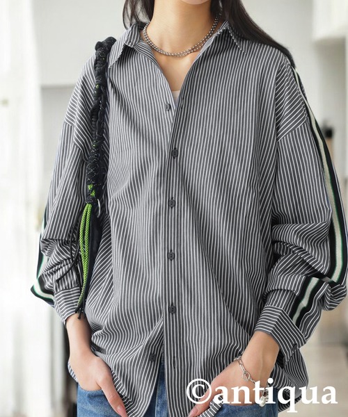 antiqua（アンティカ）の「ストライプラインシャツ（シャツ/ブラウス・レディース・スミクロ/ブルー・ONESIZE）」の10枚目の写真