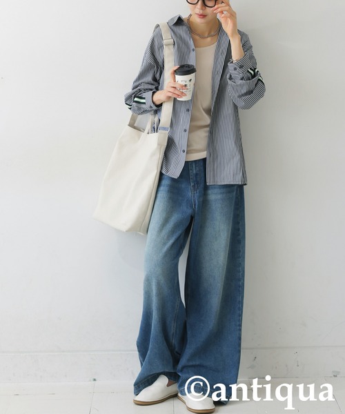 antiqua（アンティカ）の「ストライプラインシャツ（シャツ/ブラウス・レディース・スミクロ/ブルー・ONESIZE）」の13枚目の写真