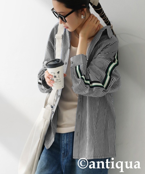 antiqua（アンティカ）の「ストライプラインシャツ（シャツ/ブラウス・レディース・スミクロ/ブルー・ONESIZE）」の14枚目の写真