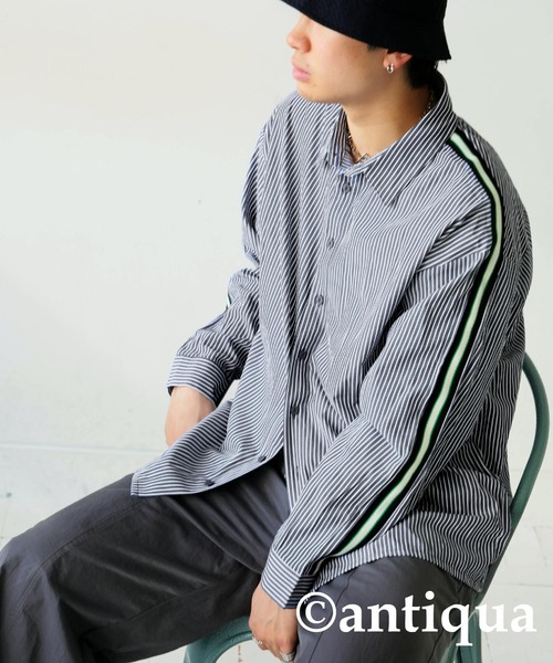 antiqua（アンティカ）の「ストライプラインシャツ（シャツ/ブラウス・レディース・スミクロ/ブルー・ONESIZE）」の21枚目の写真