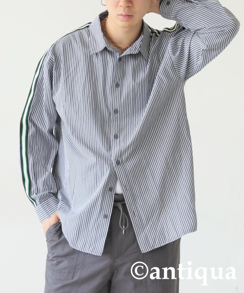 antiqua（アンティカ）の「ストライプラインシャツ（シャツ/ブラウス・レディース・スミクロ/ブルー・ONESIZE）」の22枚目の写真