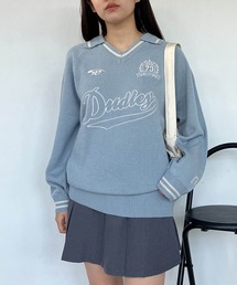AS KNOW AS plus | ●襟付き 刺繍ロゴVネックニットプルオーバー(ニット/セーター)