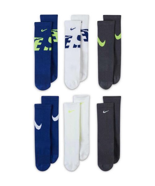 NIKE(ナイキ)の「ナイキ エブリデイ キッズ クッションド クルー ソックス (6足) / Nike Everyday Kids' Cushioned Crew Socks (6 Pairs) SK0066-955 Multi-Color(ソックス/靴下・キッズ・マルチ・23-25/21-23)」の3枚目の写真