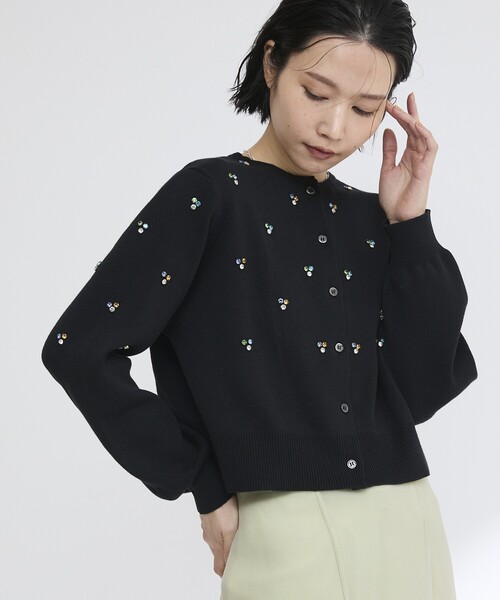 Firsthand（ファーストハンド）の「Firsthand/ファーストハンド ビジューニットカーディガン（カーディガン/ボレロ・レディース・オフホワイト/ブラック・FREE）」の4枚目の写真