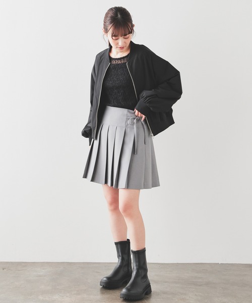 Honeys（ハニーズ）の「リボン付プリーツスカート（スカート・レディース・ライトグレー系/グレイッシュベージュ/ブラック・L/M/S/SS/LL）」の12枚目の写真