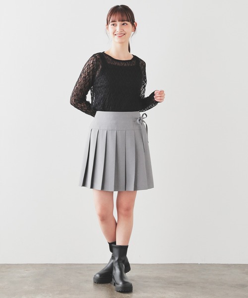 Honeys（ハニーズ）の「リボン付プリーツスカート（スカート・レディース・ライトグレー系/グレイッシュベージュ/ブラック・L/M/S/SS/LL）」の14枚目の写真