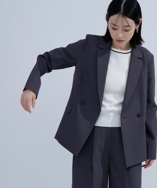 NATURAL BEAUTY BASIC（ナチュラルビューティーベーシック）の「◇リネンライク SETUP ダブルブレスブレストジャケット（テーラードジャケット・レディース・チャコールグレー/ベージュ・MEDIUM/SMALL）」の6枚目の写真